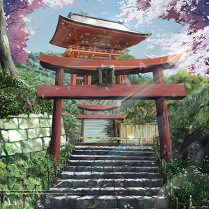 cg插画 日式场景 传统建筑 民宅鸟居神社寺庙 绘画参考素材c245