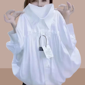 欧货2024早春秋季新款白色长袖女士衬衫上衣设计感衬衣大码女装