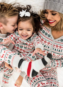 圣诞节亲子装一家三四口麋鹿睡衣家居服新年母女长袖套装全家装