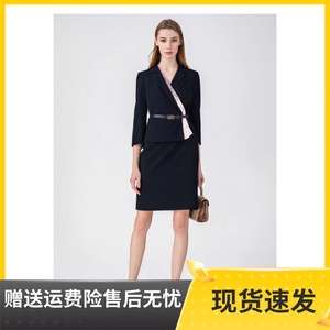 宝Z新款女气质v领通勤设计感OL职业套装黑色连衣裙ALM8D600JWP052