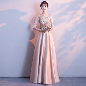 六一儿童节主持人礼服女成人女士2018新款 高贵显瘦 长款端庄大气