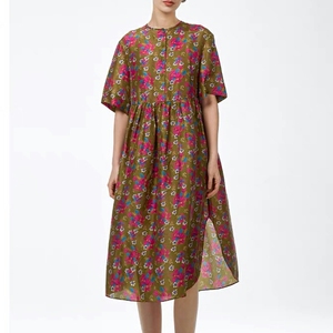 zcy朱崇恽2021年夏季新款女装桑蚕丝印花宽松长款连衣裙c1kt21016