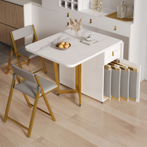 轻奢岩板餐桌现代简约小户型折叠餐桌多功能家用出租房储物餐边柜