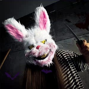 血腥兔子面具jk恶魔全脸恐怖头套万圣节毛绒可爱狼人杀吓人道具拍