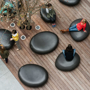 户外座椅鹅卵石玻璃钢休闲椅庭院休息区凳子商场美陈圆形坐凳定制