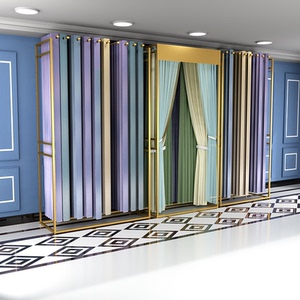 窗帘布成品展示架落地式轻奢金色摇臂罗马杆展架布艺样品货架定制