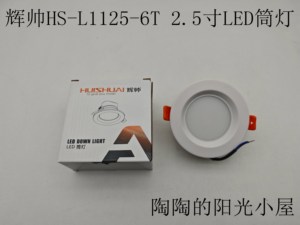 辉帅HS-L1125-6T2.5寸白6W嵌入式一体化LED节能防雾天花筒灯75MM