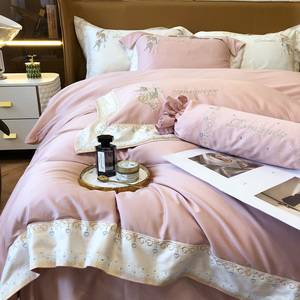 罗兰家纺法式100支长绒棉纯棉春秋季四件套被套双人1 8m床单全棉