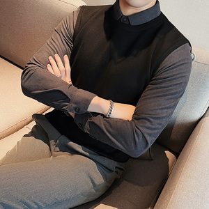 假两件套衬衫叠穿毛衣男士长袖冬季2022新款高级感内搭灯芯绒衬衣
