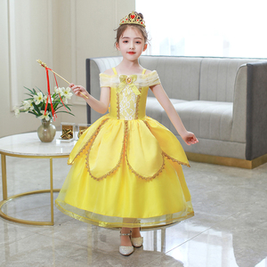 贝儿公主裙女童儿童节万圣节圣诞节黄色舞会贝尔新款连衣裙