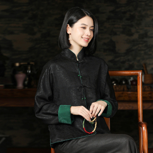 真丝花罗香云纱宽松外套秋季新款桑蚕丝提花缎百搭唐装大码女上衣