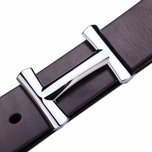 森达 男士皮带平滑扣h扣头层纯牛皮青年腰带青年商务大头