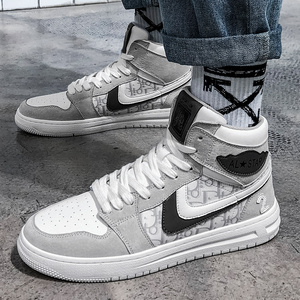 ag男鞋秋冬韩版潮流百搭印花休闲鞋板鞋高帮联名倒勾青少年潮鞋男