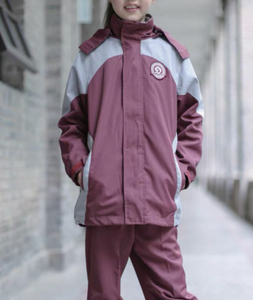 上海松江区仓桥三新岳阳小学生校服冬季冲锋衣冬装酒红配灰色