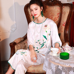 天猫上海故事睡衣【直播间专享】冰雪丝提花中袖两件套 玲珑辛夷价格