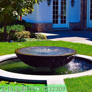 大型石钵流水喷泉水景观小品别墅酒店庭院装饰鱼池水盆石材钵水幕