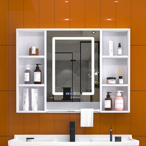 浴室实木智能镜柜挂墙式卫生间镜子带置物架防水储物洗手间梳妆镜