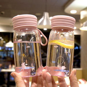 玻璃水杯子小粉猪杯少女心学生便携网红ins韩国清新可爱创意潮流