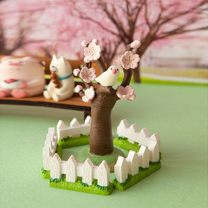 日式春季文鸟樱花树枝桌面摆件树脂装饰桃花树桩搭配赏樱场景道具