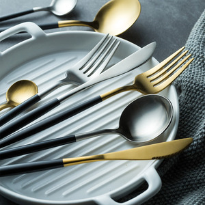 304不锈钢刀叉勺子套装 咖啡甜品勺主餐勺金色葡萄牙牛排西餐餐具