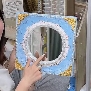 网红手工自制diy油画镜子数字画油画镜化妆镜材料包创意小镜子女
