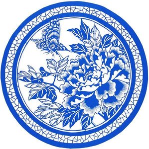 蝶恋花牡丹剪纸纯手工中国风装饰画镂空刻纸成品青花瓷蓝红色作品