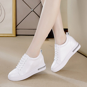 真皮小白鞋新款白色内增高鞋女式波鞋高跟女式板鞋休闲鞋皮鞋秀气