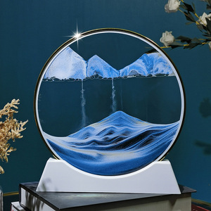 新款3D圆形山水流沙画创意沙漏客厅书房办公室装饰摆件节日礼物