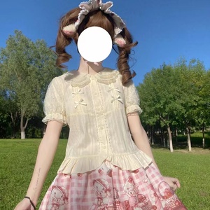 洛丽塔新品娃娃领短袖衫Lolita纯色百搭JSK内搭夏季纯棉透气内衬