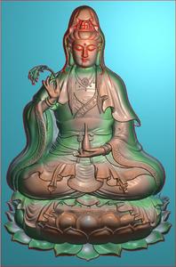 正坐南海观音坐像托瓶挂件柳枝佛瓶牌子精雕图浮雕灰度电脑雕刻图