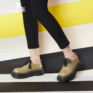 哥弟女鞋2021夏新款大头厚底绑带英伦风绅士鞋德比鞋女鞋ax13060