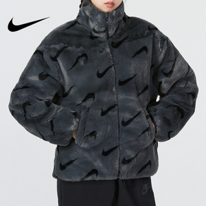 nike耐克女装保暖毛绒人造皮草貂绒休闲宽松防风外套dq6843-070