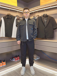 春秋季微胖男生显瘦穿搭长袖衬衫宽松大码胖子帅气外套男士轻熟风