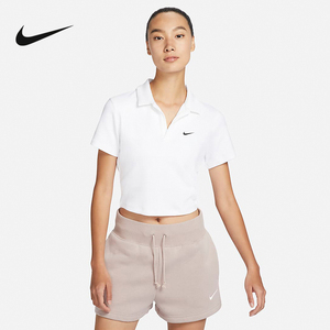 Nike耐克短袖深V针织衫运动短款修身透气T恤POLO衫女DV7885-100