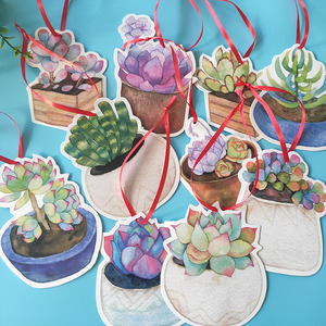 小学生儿童多肉祈福牌许愿卡片带长绳子创意手工悬挂装饰挂件吊卡