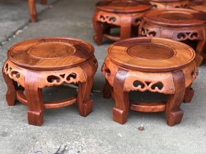 缅甸花梨木红木小凳子 大果紫檀圆凳子 矮凳靠背椅子鼓凳花架
