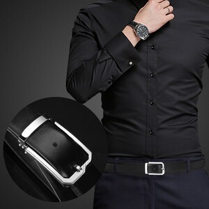 保罗爱马士夫光身皮带男士真皮针扣中年简约青年西装腰带男韩版黑