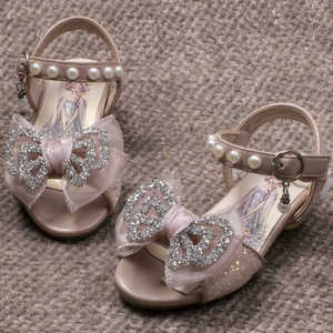 新品童鞋27801儿童公主凉鞋夏季女孩小高跟蝴蝶结亮晶晶水晶鞋子