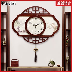 新中式古典木挂钟客厅复古中国风钟表家用静音时钟创意石艺术英钟