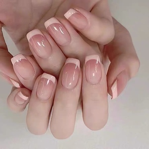 手工定制少女粉色法式渐变美甲成品反复穿戴式贴片新娘孕妇可拆卸