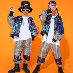 架子鼓套装服装男孩少儿童亮片舞女童街舞衣服表演出服嘻哈潮