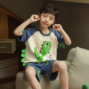 夏季卡通恐龙儿童睡衣男孩中大童宝宝莫代尔棉男童家居服薄款套装