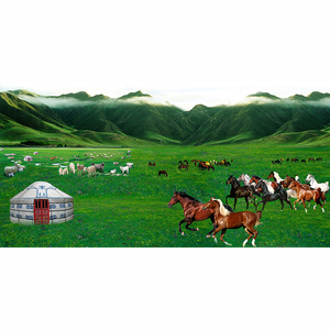 草原羊群画蒙古包绵羊贴画海报蓝天白云内蒙古大草原牛羊风景挂画