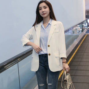 小西装外套女薄款夏季垂感宽松网红休闲中长款棉麻白色西服女上衣