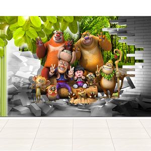 现代简约卡通熊出没光头强贴画儿童房装饰画墙贴自粘防水壁画定做