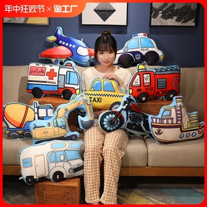 交通工具抱枕玩具布娃娃礼物儿童男孩警车消防车挖土机儿童节警察
