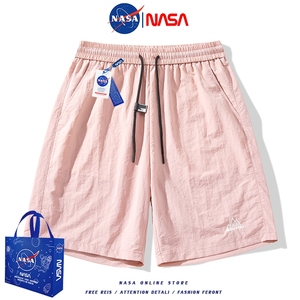 NASA多巴胺粉红色运动短裤女2024新款夏季速干裤子宽松休闲五分裤
