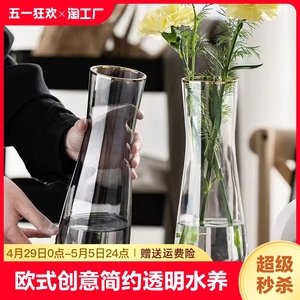 花瓶创意玻璃透明水养鲜花玫瑰百合干花插花摆件大肚桌面马醉木