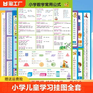 【全套7张】小学儿童学习挂图全套 拼音字母乘除10加减口诀表识字