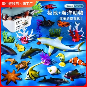 儿童玩具海洋动物模型仿真海底世界生物鲨鱼鲸鱼海豚玩偶礼物企鹅